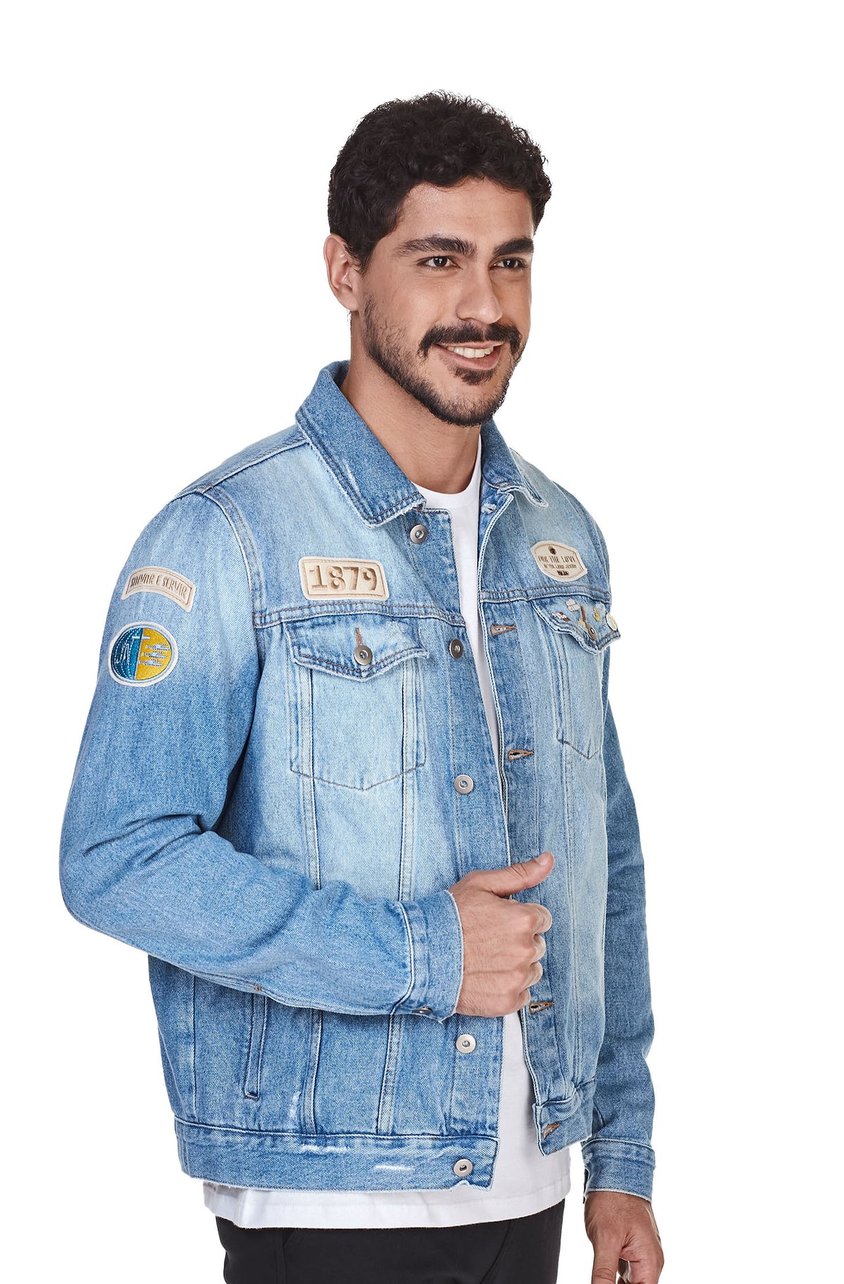 Jaqueta Jeans Com Patches e Pins Jovem Adventista Masculina