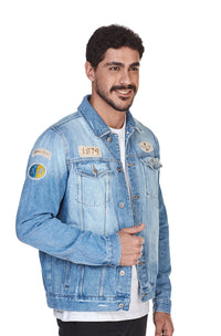 Jaqueta Jeans Com Patches e Pins Jovem Adventista Masculina