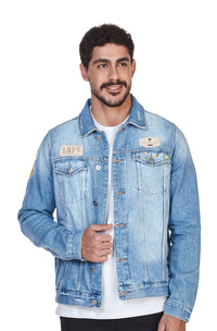 Jaqueta Jeans Com Patches e Pins Jovem Adventista Masculina